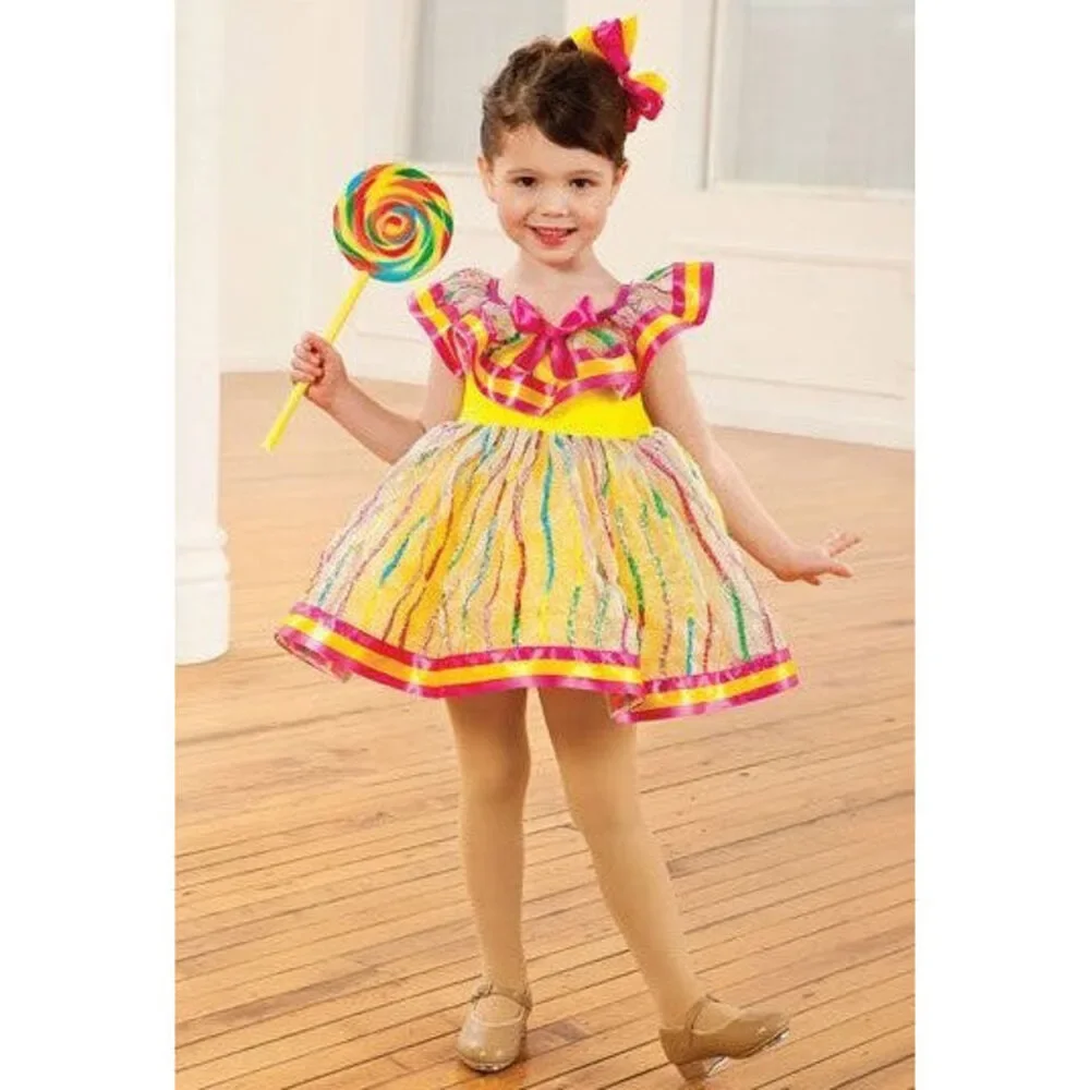 Pre-Owned Dance Costume Small Child Yellow Revolution 0183 Tap Ballet Jazz Sequ